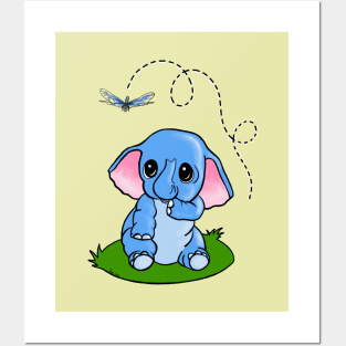 Baby Elephant & Dragonfly Posters and Art